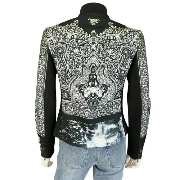 Clover Canyon Moto Jacket Size S Multicolor Paisley Artwear Neoprene Boho Artsy - Picture 5 of 16